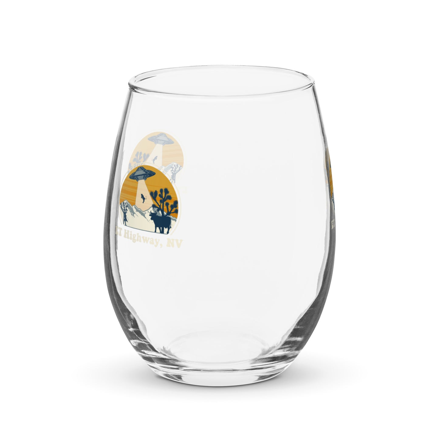 ET Highway Cow Abduction Stemless Wine Glass