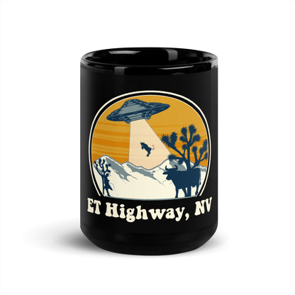 ET Highway Cattle Abduction Black Glossy Mug