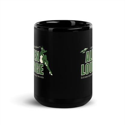 Alien Lounge "We're 'Out There'!" Black Glossy Mug