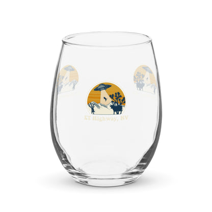 ET Highway Cow Abduction Stemless Wine Glass